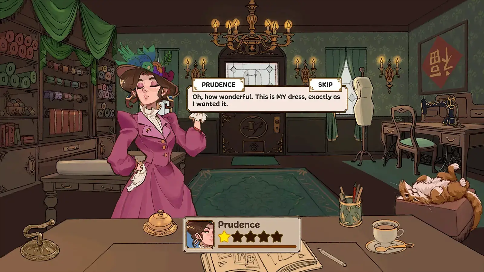 Prudence the client with her commission card open