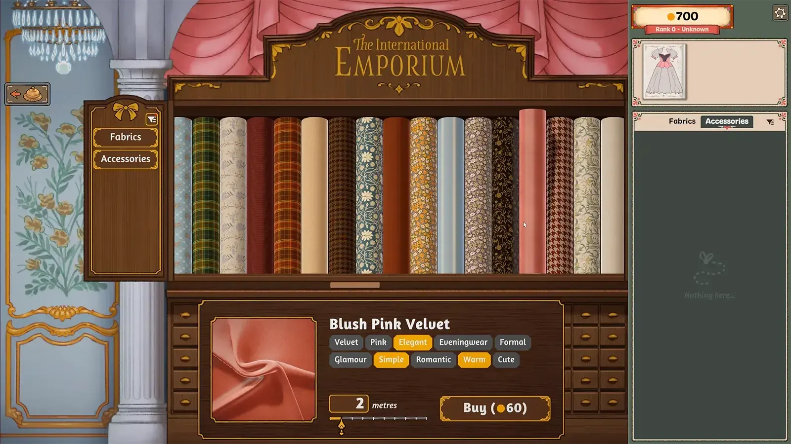 Steam store fabric shop showing cotton linen wool silk and velvet bolts
